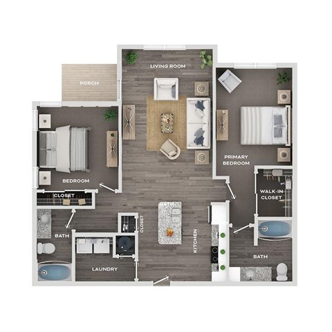 Floor plan for 2 beds, 2 baths, 1132 sqft